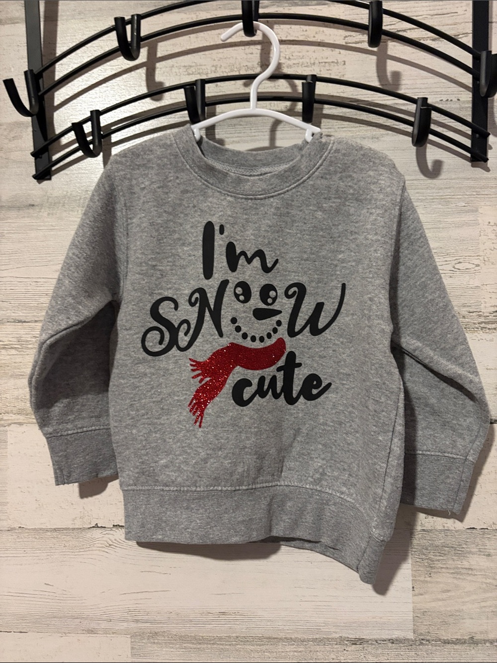 ❤️ PICK 4/$20 Grey Sweatshirt with Red Glitter Scarf "I'm Snow Cute"